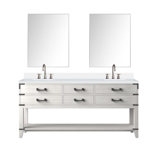 [LVN72DM211] Norwalk 72 in W x 22 in. D White Oak Double Bath Vanity, White Quartz Top, Faucet Set, and 34 in Mirrors