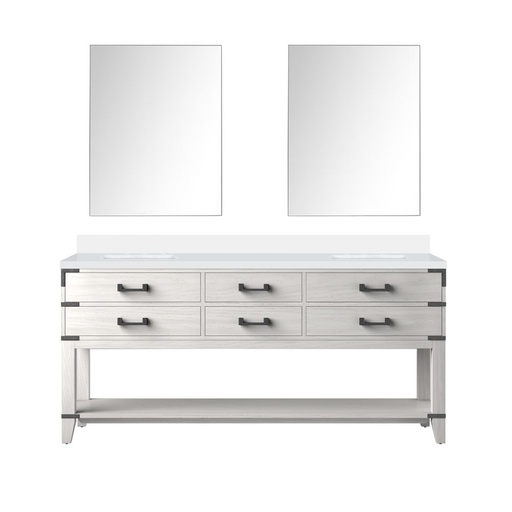 [LVN72DM310] Norwalk 72 in W x 22 in. D White Oak Double Bath Vanity, Cultured Marble Top, and 34 in Mirrors