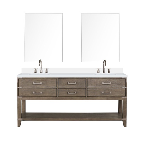 [LVN72DR311] Norwalk 72 in W x 22 in. D Grey Oak Double Bath Vanity, Cultured Marble Top, Faucet Set, and 34 in Mirrors