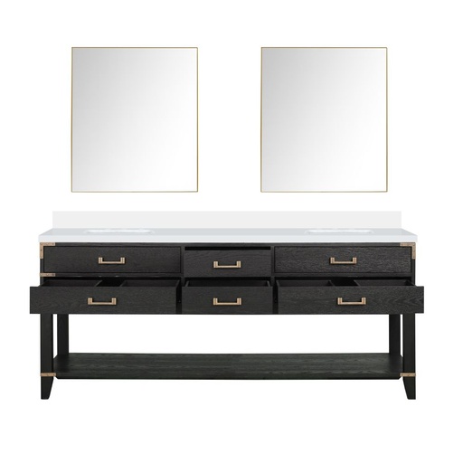 [LVN80DJ310] Norwalk 80 in W x 22 in. D Black Oak Double Bath Vanity, Cultured Marble Top, and 36 in Mirrors