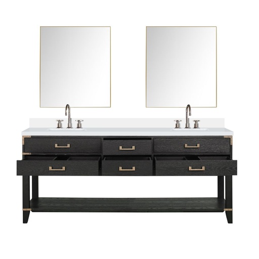 [LVN80DJ311] Norwalk 80 in W x 22 in. D Black Oak Double Bath Vanity, Cultured Marble Top, Faucet Set, and 36 in Mirrors