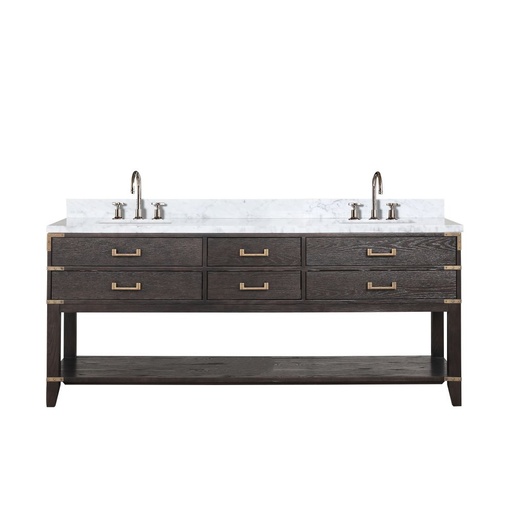 [LVN80DK101] Norwalk 80 in W x 22 in. D Brown Oak Double Bath Vanity, Carrara Marble Top, and Faucet Set