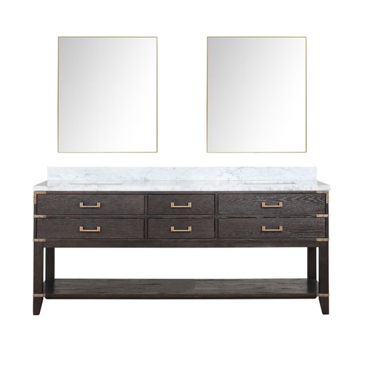[LVN80DK110] Norwalk 80 in W x 22 in. D Brown Oak Double Bath Vanity, Carrara Marble Top, and 36 in Mirrors