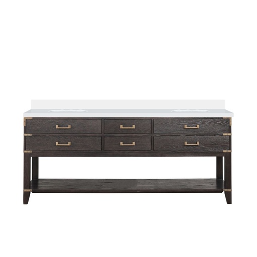 [LVN80DK200] Norwalk 80 in W x 22 in. D Brown Oak Double Bath Vanity and White Quartz Top