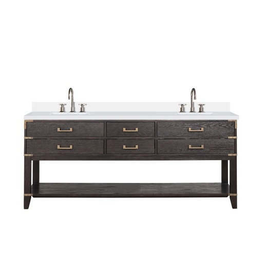 [LVN80DK201] Norwalk 80 in W x 22 in. D Brown Oak Double Bath Vanity, White Quartz Top, and Faucet Set