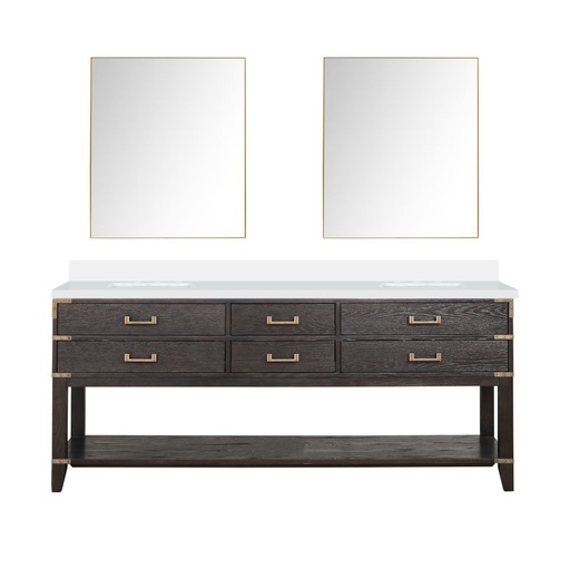 [LVN80DK210] Norwalk 80 in W x 22 in. D Brown Oak Double Bath Vanity, White Quartz Top, and 36 in Mirrors