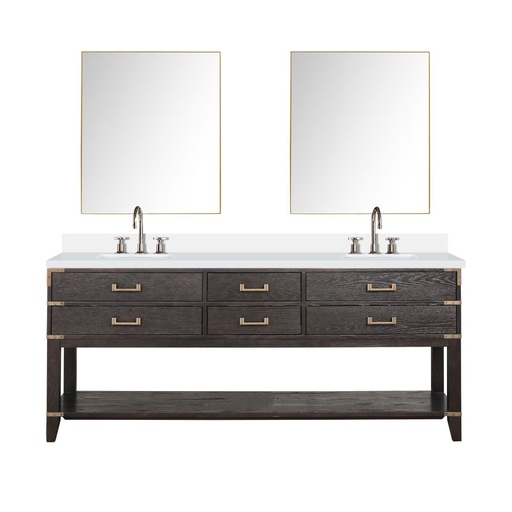 [LVN80DK311] Norwalk 80 in W x 22 in. D Brown Oak Double Bath Vanity, Cultured Marble Top, Faucet Set, and 36 in Mirrors