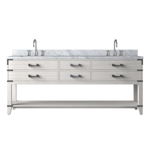 [LVN80DM101] Norwalk 80 in W x 22 in. D White Oak Double Bath Vanity, Carrara Marble Top, and Faucet Set
