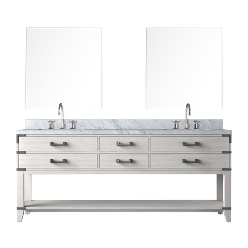[LVN80DM111] Norwalk 80 in W x 22 in. D White Oak Double Bath Vanity, Carrara Marble Top, Faucet Set, and 36 in Mirrors