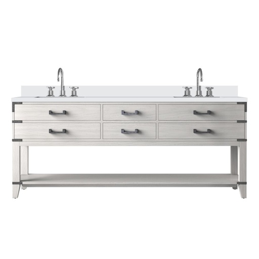 [LVN80DM201] Norwalk 80 in W x 22 in. D White Oak Double Bath Vanity, White Quartz Top, and Faucet Set