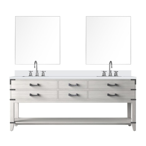[LVN80DM311] Norwalk 80 in W x 22 in. D White Oak Double Bath Vanity, Cultured Marble Top, Faucet Set, and 36 in Mirrors