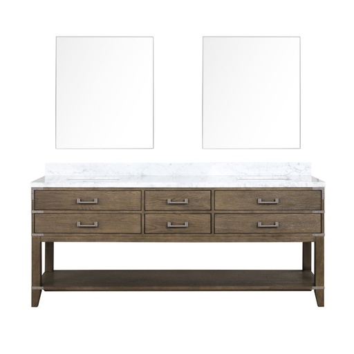 [LVN80DR110] Norwalk 80 in W x 22 in. D Grey Oak Double Bath Vanity, Carrara Marble Top, and 36 in Mirrors
