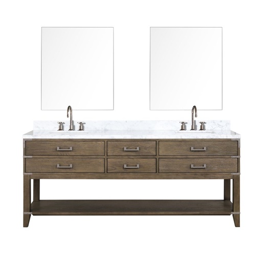 [LVN80DR111] Norwalk 80 in W x 22 in. D Grey Oak Double Bath Vanity, Carrara Marble Top, Faucet Set, and 36 in Mirrors