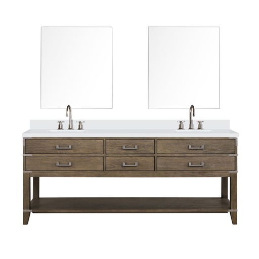 [LVN80DR211] Norwalk 80 in W x 22 in. D Grey Oak Double Bath Vanity, White Quartz Top, Faucet Set, and 36 in Mirrors