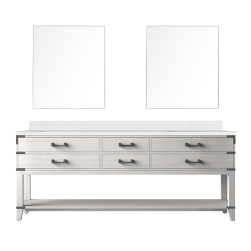 [LVN84DM310] Norwalk 84 in W x 22 in. D White Oak Double Bath Vanity, Cultured Marble Top, and 36 in Mirrors