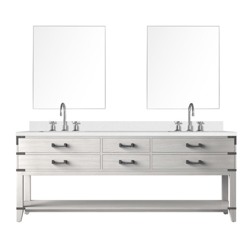 [LVN84DM311] Norwalk 84 in W x 22 in. D White Oak Double Bath Vanity, Cultured Marble Top, Faucet Set, and 36 in Mirrors