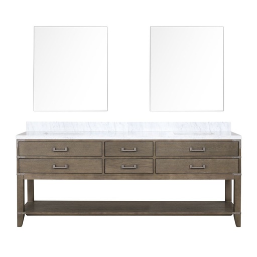 [LVN84DR110] Norwalk 84 in W x 22 in. D Grey Oak Double Bath Vanity, Carrara Marble Top, and 36 in Mirrors