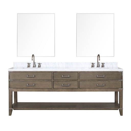 [LVN84DR111] Norwalk 84 in W x 22 in. D Grey Oak Double Bath Vanity, Carrara Marble Top, Faucet Set, and 36 in Mirrors