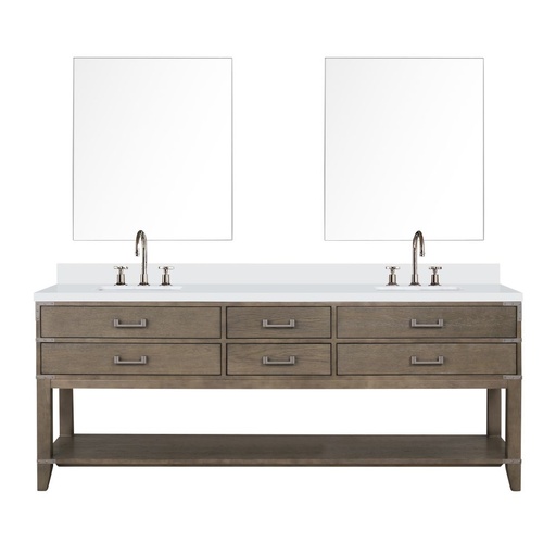 [LVN84DR311] Norwalk 84 in W x 22 in. D Grey Oak Double Bath Vanity, Cultured Marble Top, Faucet Set, and 36 in Mirrors