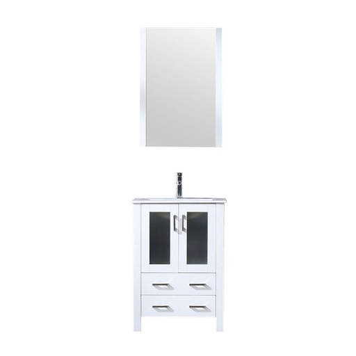 [LV341824SAESM22F] Volez 24 in W x 18.25 in. D White Bath Vanity, White Ceramic Top, Faucet Set, and 22 in Mirror