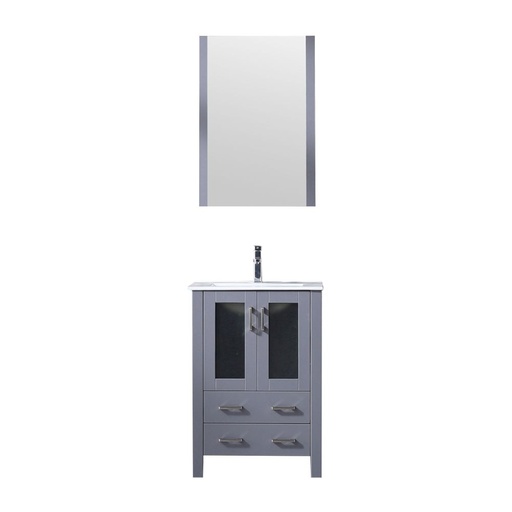 [LV341824SBESM22F] Volez 24 in W x 18.25 in. D Dark Grey Bath Vanity, White Ceramic Top, Faucet Set, and 22 in Mirror