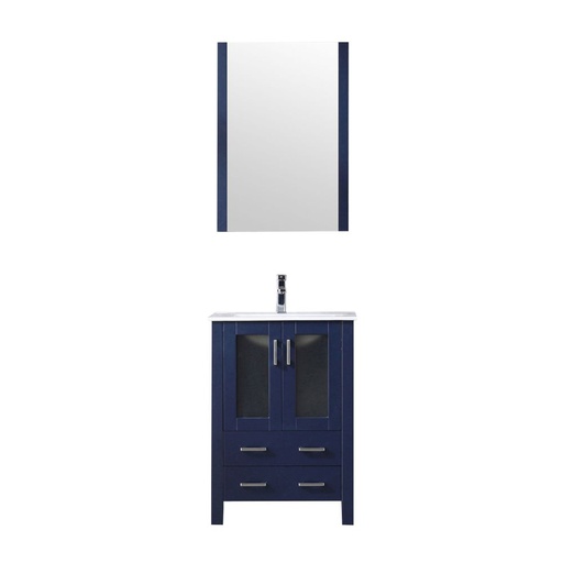 [LV341824SEESM22F] Volez 24 in W x 18.25 in. D Navy Blue Bath Vanity, White Ceramic Top, Faucet Set, and 22 in Mirror