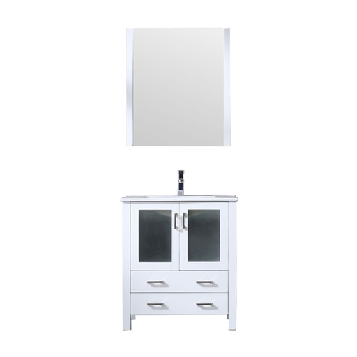 [LV341830SAESM28F] Volez 30 in W x 18.25 in. D White Bath Vanity, White Ceramic Top, Faucet Set, and 28 in Mirror