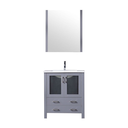 [LV341830SBESM28F] Volez 30 in W x 18.25 in. D Dark Grey Bath Vanity, White Ceramic Top, Faucet Set, and 28 in Mirror