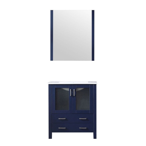[LV341830SEESM28] Volez 30 in W x 18.25 in. D Navy Blue Bath Vanity, White Ceramic Top, and 28 in Mirror