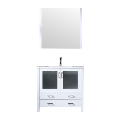 [LV341836SAESM34F] Volez 36 in W x 18.25 in. D White Bath Vanity, White Ceramic Top, Faucet Set, and 34 in Mirror