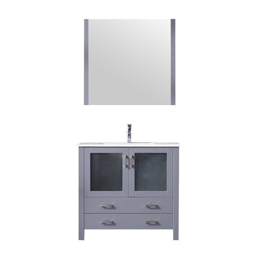 [LV341836SBESM34F] Volez 36 in W x 18.25 in. D Dark Grey Bath Vanity, White Ceramic Top, Faucet Set, and 34 in Mirror