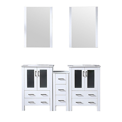 [LV341860SAESM22] Volez 60 in W x 18.25 in. D White Double Bath Vanity with Side Cabinet, White Ceramic Top, and 22 in Mirrors