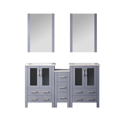 [LV341860SBESM22] Volez 60 in W x 18.25 in. D Dark Grey Double Bath Vanity with Side Cabinet, White Ceramic Top, and 22 in Mirrors