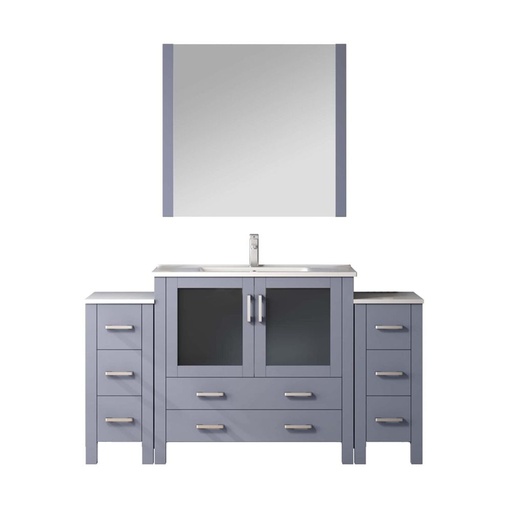 [LV341860SBESM34F] Volez 60 in W x 18.25 in. D Dark Grey Bath Vanity with Side Cabinets, Faucet Set, White Ceramic Top, and 34 in Mirror