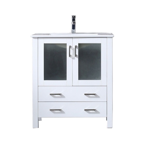 [LVV30SA601] Volez 30 in W x 18.25 in. D White Bath Vanity, White Ceramic Top, and Faucet Set