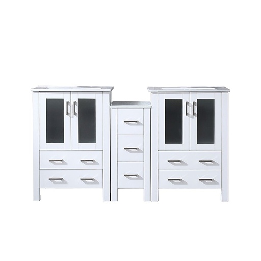 [LVV60D24A600] Volez 60 in W x 18.25 in. D White Double Bath Vanity with Side Cabinet, and White Ceramic Top