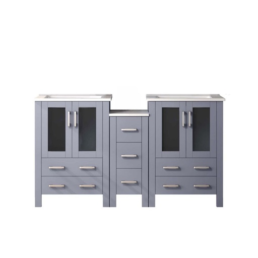 [LVV60D24B600] Volez 60 in W x 18.25 in. D Dark Grey Double Bath Vanity with Side Cabinet, and White Ceramic Top