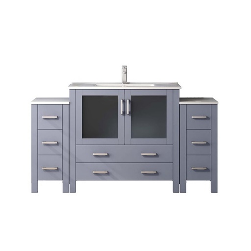 [LVV60S36B601] Volez 60 in W x 18.25 in. D Dark Grey Double Bath Vanity with Side Cabinets, White Ceramic Top, and Faucet Set