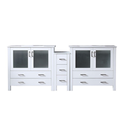[LVV84D36A600] Volez 84 in W x 18.25 in. D White Double Bath Vanity with Side Cabinet, and White Ceramic Top