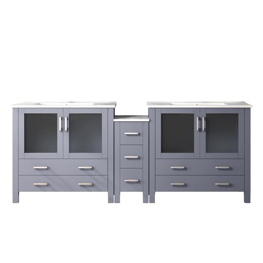 [LVV84D36B600] Volez 84 in W x 18.25 in. D Dark Grey Double Bath Vanity with Side Cabinet, and White Ceramic Top