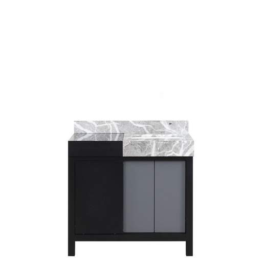 [LVZL36SBG700] Zilara 36 in W x 22 in. D Black and Grey Bath Vanity and Castle Grey Marble Top