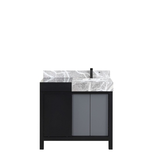 [LVZL36SBG703] Zilara 36 in W x 22 in. D Black and Grey Bath Vanity, Castle Grey Marble Top and Gun Metal Faucet Set