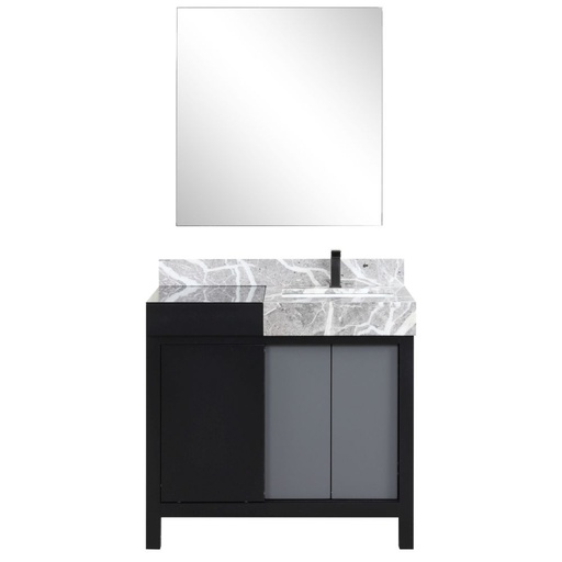 [LVZL36SBG713] Zilara 36 in W x 22 in. D Black and Grey Bath Vanity, Castle Grey Marble Top, Gun Metal Faucet Set and 30 in Mirror