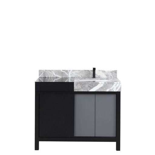 [LVZL42SBG703] Zilara 42 in W x 22 in. D Black and Grey Bath Vanity, Castle Grey Marble Top and Gun Metal Faucet Set