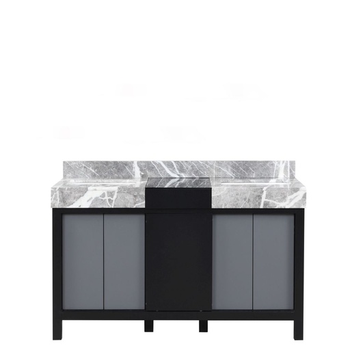 [LVZL55DBG700] Zilara 55 in W x 22 in. D Black and Grey Double Bath Vanity and Castle Grey Marble Top