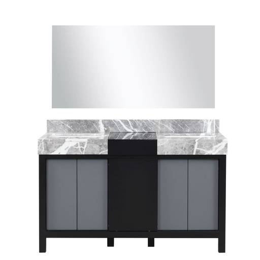 [LVZL55DBG710] Zilara 55 in W x 22 in. D Black and Grey Double Bath Vanity, Castle Grey Marble Top and 53 in Mirror