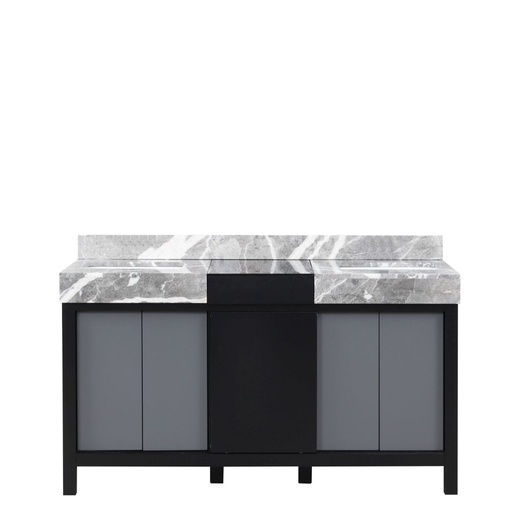 [LVZL60DBG700] Zilara 60 in W x 22 in. D Black and Grey Double Bath Vanity and Castle Grey Marble Top