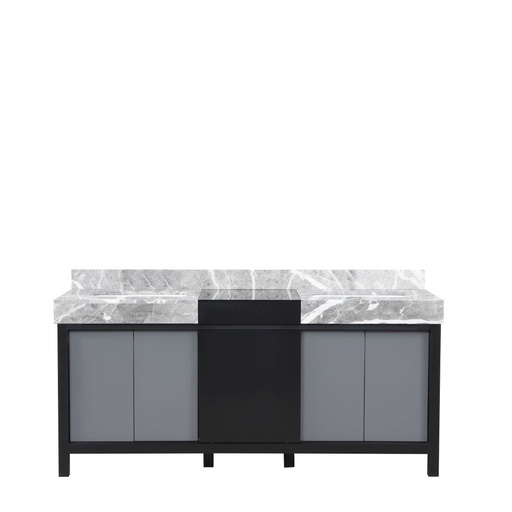 [LVZL72DBG700] Zilara 72 in W x 22 in. D Black and Grey Double Bath Vanity and Castle Grey Marble Top