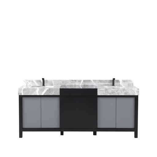 [LVZL80DBG703] Zilara 80 in W x 22 in. D Black and Grey Double Bath Vanity, Castle Grey Marble Top and Gun Metal Faucet Set