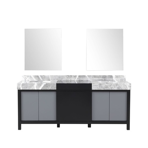[LVZL80DBG710] Zilara 80 in W x 22 in. D Black and Grey Double Bath Vanity, Castle Grey Marble Top and 30 in Mirrors